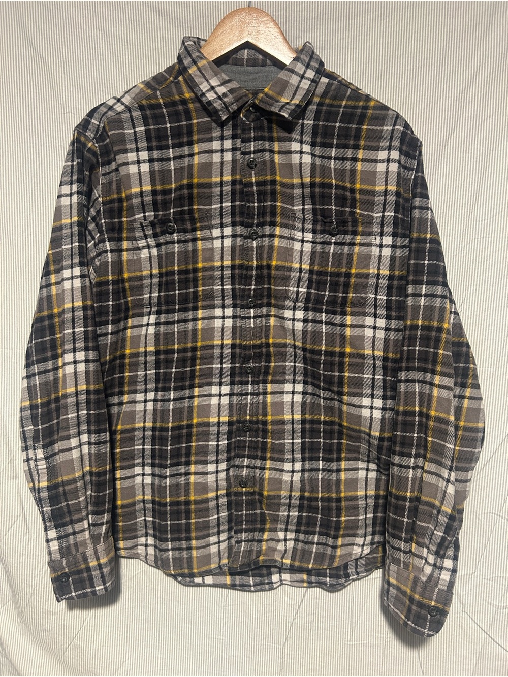 Woolrich Black, Gray & Yellow Plaid Button-Down Flannel Shirt